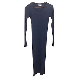 Autre Marque Vestido largo Trial de algodón de canalé Azul
