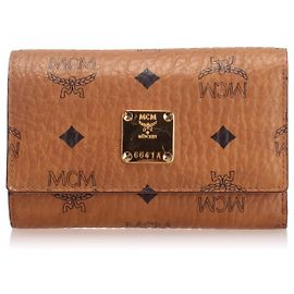 MCM Brown Visetos Leather Wallet Brown