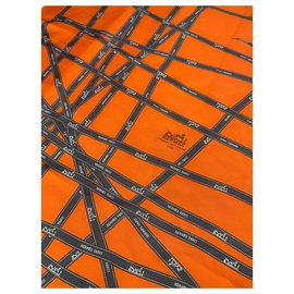 Hermès-Orange Silk Bolduc Scarf-Orange