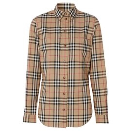 Burberry-Camicia BURBERRY in cotone elasticizzato con motivo Vintage check e collo button down-Multicolore