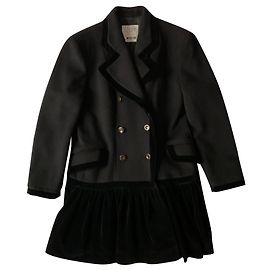Moschino Cheap And Chic Schwarzer Woll- und Samtmantel Schwarz