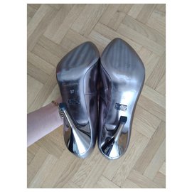 Adolfo Dominguez-Heels-Silvery,Grey,Metallic