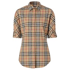 Burberry-Camicia BURBERRY in twill di cotone elasticizzato con motivo Vintage check-Multicolore,Beige