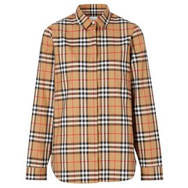 Burberry-Camicia oversize in cotone con motivo Vintage check BURBERRY-Multicolore