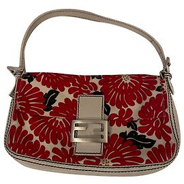 Fendi Baguette de fleurs vintage rare Noir Blanc Rouge