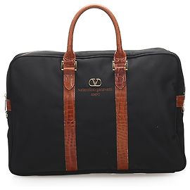 Valentino Black Nylon Sport Business Bag Brown Black