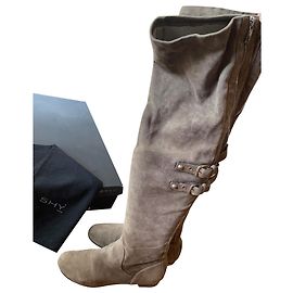 Botas SHY de camurça com joelho com zíper Taupe