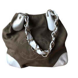 Chanel-Handbags-Khaki,Eggshell