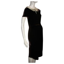 Escada-Escada little black dress with metal embellishment-Black,White