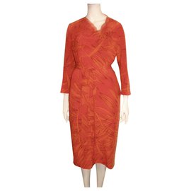 Escada-Vestido de seda estampado-Roja,Naranja