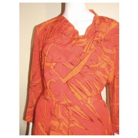 Escada-Vestido de seda estampado-Roja,Naranja
