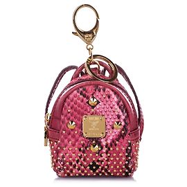 MCM Pink Studded Visetos Backpack Key Chain Black Pink