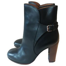 Botines Céline de cuero negro con tacón de madera Negro