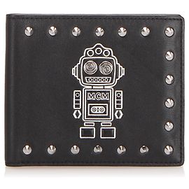MCM Black Studded Robot Bifold Wallet Black