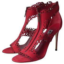 Jimmy Choo Red Leather Sandals with Zip Red