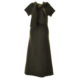 Yohji Yamamoto Wool Silk Maxi Dress Khaki Olive green