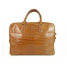 SAC SLIP EN CUIR CROCODILE MARRON ALFRED DUNHILL AW14 Beige