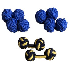 Autre Marque-3 pairs of cufflinks in elastic trimmings-Blue,Yellow,Navy blue