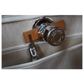 Hermès-Hermès Herbag PM 2 dans 1 Sac à bandoulière en cuir naturel en toile 31-Écru