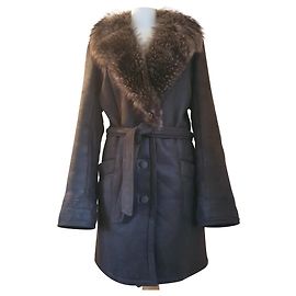 No Name Fox-collar Lamb Shearling Coat Khaki