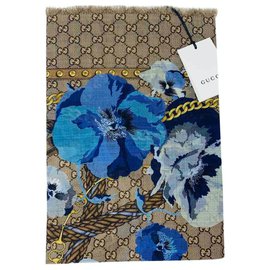 Gucci-Stola gg supreme new flower print-Azul,Multicor