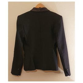 Isabel Marant-Black Ribbed Isabel Marant Jacket with Leather Lapels-Black