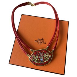 Hermès-Necklaces-Red,Gold hardware