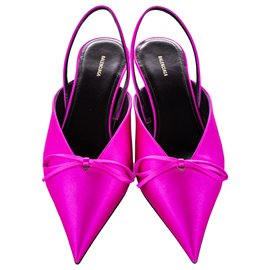 Balenciaga-Balenciaga Pink Knife Slingback Satin Mule-Pink