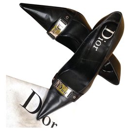 Dior-DIOR black leather pumps-Black