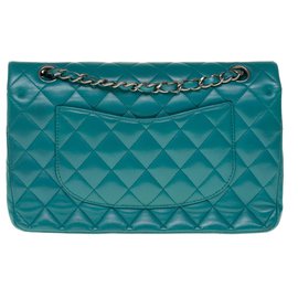 Chanel-Beautiful Chanel Timeless handbag 2.55 in green nappa leather, Garniture en métal argenté, In very good shape !-Green