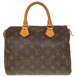 Louis Vuitton-El bolso de mano Louis Vuitton Speedy esencial 25 en lona revestida con monograma y cuero natural en muy buen estado-Castaño