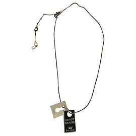 Colar Dior com 2 placas pendentes preto e prata aço Preto Prata