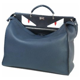 Fendi-FENDI PEEKABOO Selleria business bag 7VA354 2MR F0W4Q blue x black-Black,Blue