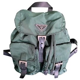 Vintage Prada Rucksack Schwarz Grün Silber Hardware