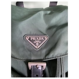Prada-Mochila Prada Vintage-Negro,Verde,Hardware de plata