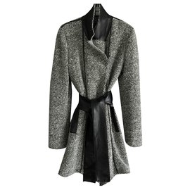 Autre Marque-New coat with leather from ULI SCHNEIDER, Germany-Black,White