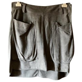 Autre Marque-GUNEX, Italy suede skirt-Taupe