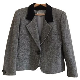 Yves Saint Laurent-Giacca in lana con collo in velluto nero Yves Saint Laurent-Nero,Grigio