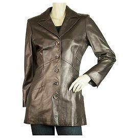 Roberto Cavalli Glänzendes braunes Leder Lange Jacke Größe S. Braun