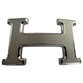 Hermès-Hebilla de cinturón de hermes 5382 en acero labrado en plata paladio guilloché-Plata