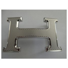 Hermès-Hermès belt buckle 5382 in silver palladium-plated steel guilloche-Silvery
