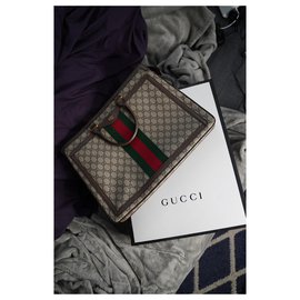Gucci-Porte-documents Gucci Ophidia GG-Marron,Beige