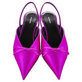 Balenciaga-Balenciaga Pink Knife Slingback Satin Mule-Pink