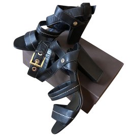 Autre Marque-Beandnew Navyboots leather high heels sandals, Switzerland-Black,Gold hardware