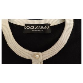 Dolce & Gabbana-CARDIGAN IN MAGLIA DOLCE & GABBANA-Nero,Bianco