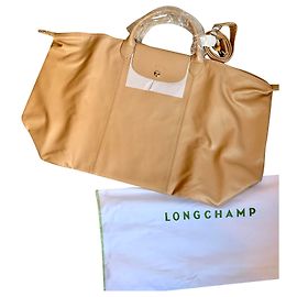 Longchamp Leder Reisetasche Beige Silber Hardware