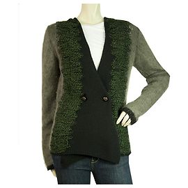 Iceberg Grey Green Hairy Knit Mohair Kaschmirmischung Lange Strickjacke Cardi Größe 40 Grün Anthrazitgrau