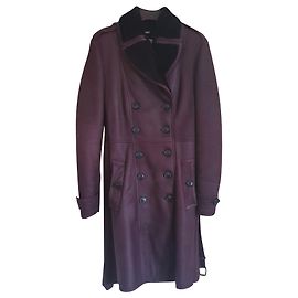 Burberry Brit Shearling trench coat 100 % lamb in wine Dark red