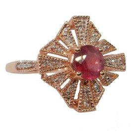 Autre Marque-Rose gold platter ring with Rubies and Diamonds-Pink,Red