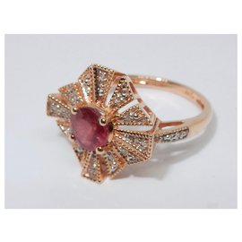 Autre Marque-Rose gold platter ring with Rubies and Diamonds-Pink,Red